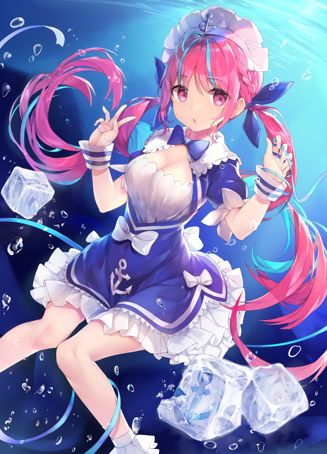 cleavage, hololive, maid, minato_aqua, wawazi