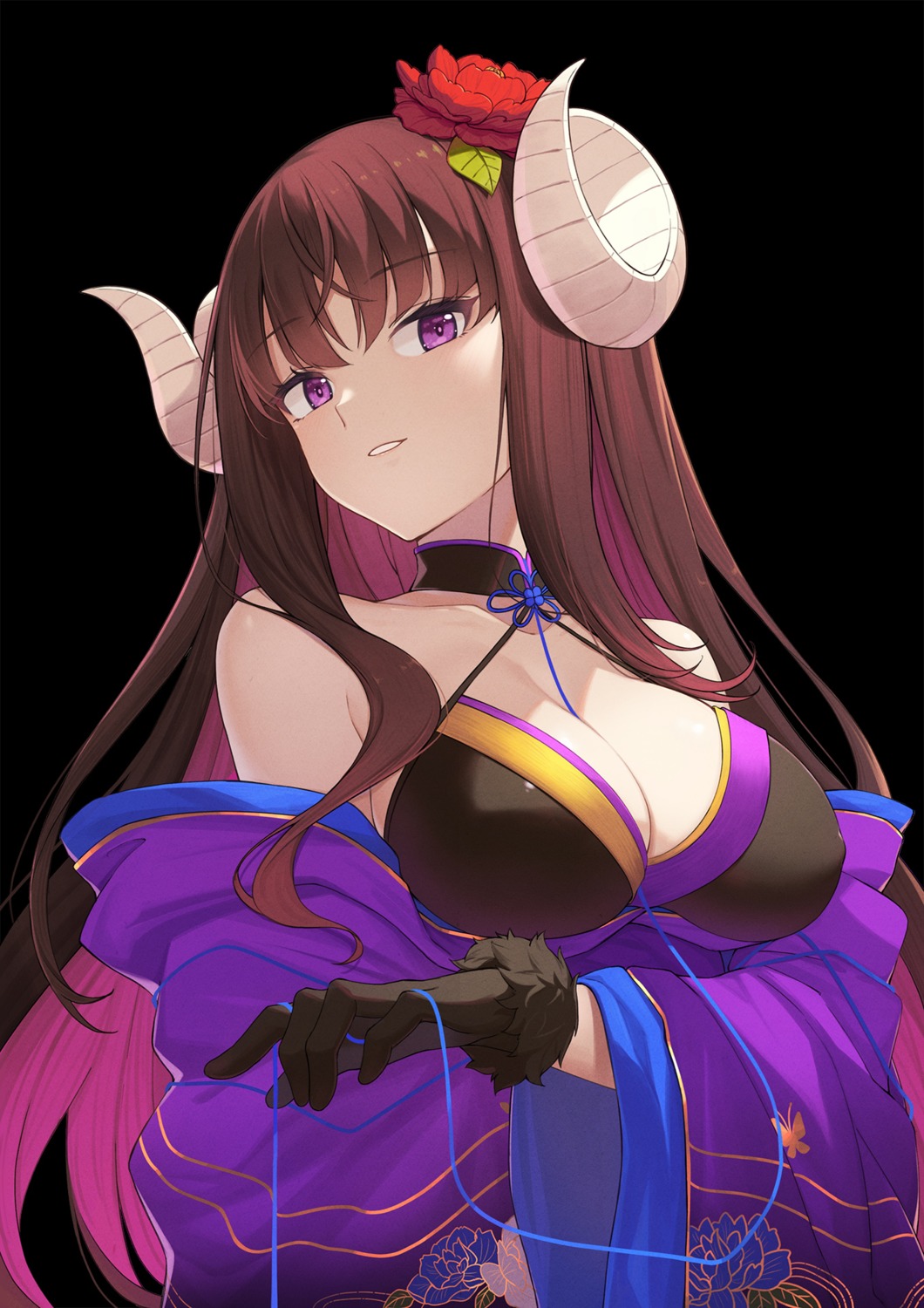 azur_lane, baseness, cleavage, erect_nipples, horns, japanese_clothes, suruga_(azur_lane)