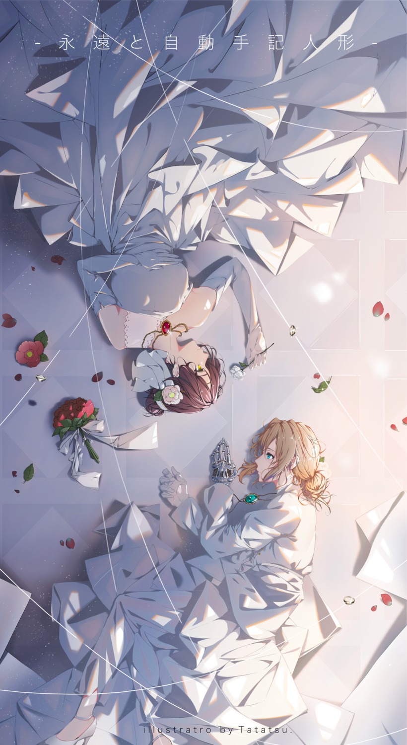 breast_hold, cleavage, dress, heels, isabella_(violet_evergarden), mecha_musume, tatatsu, violet_evergarden, violet_evergarden_(character), wedding_dress