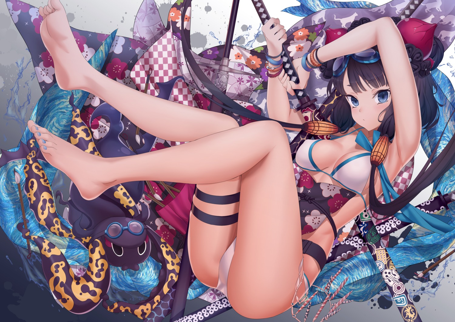 bikini, erect_nipples, fate/grand_order, feet, garter, katsushika_hokusai_(fate), swimsuits, sword, xo_(xo17800108)