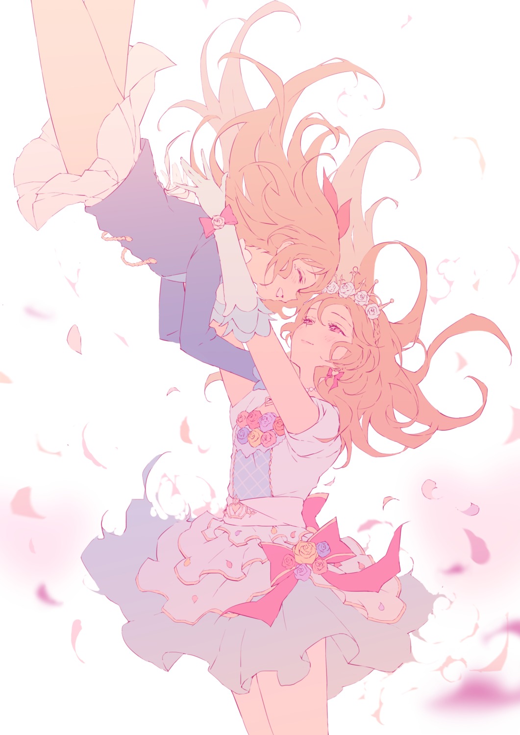 aikatsu!, dress, nagahara, oozora_akari, seifuku, skirt_lift, yuri