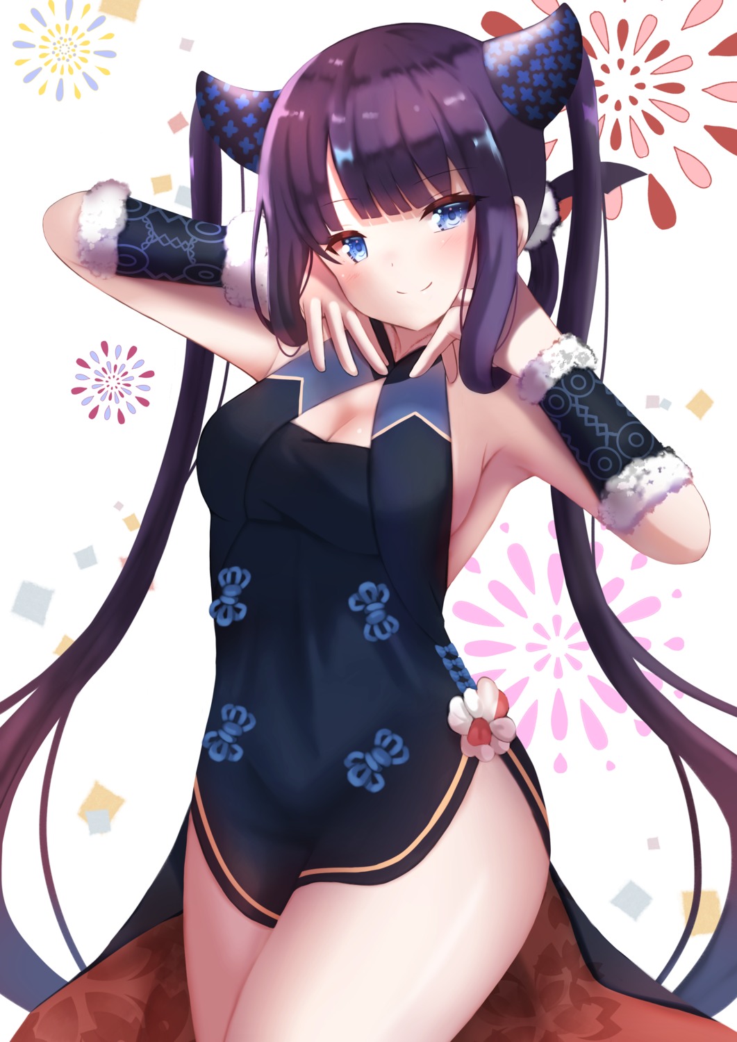 asian_clothes, cleavage, fate/grand_order, horns, shibakame, yang_yuhuan_(fate)