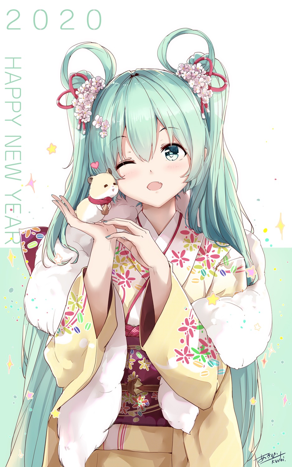asahi_kuroi, hatsune_miku, kimono, vocaloid