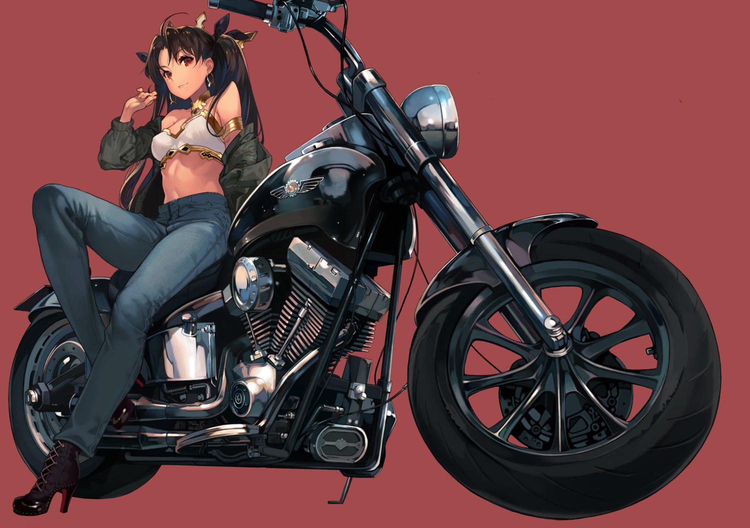 bikini_armor, fate/grand_order, heels, ishtar_(fate), oneko, open_shirt