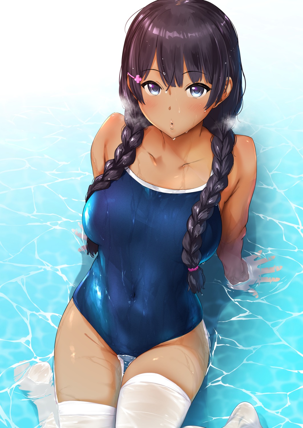 pija_(pianiishimo), school_swimsuit, swimsuits, thighhighs, wet, wet_clothes