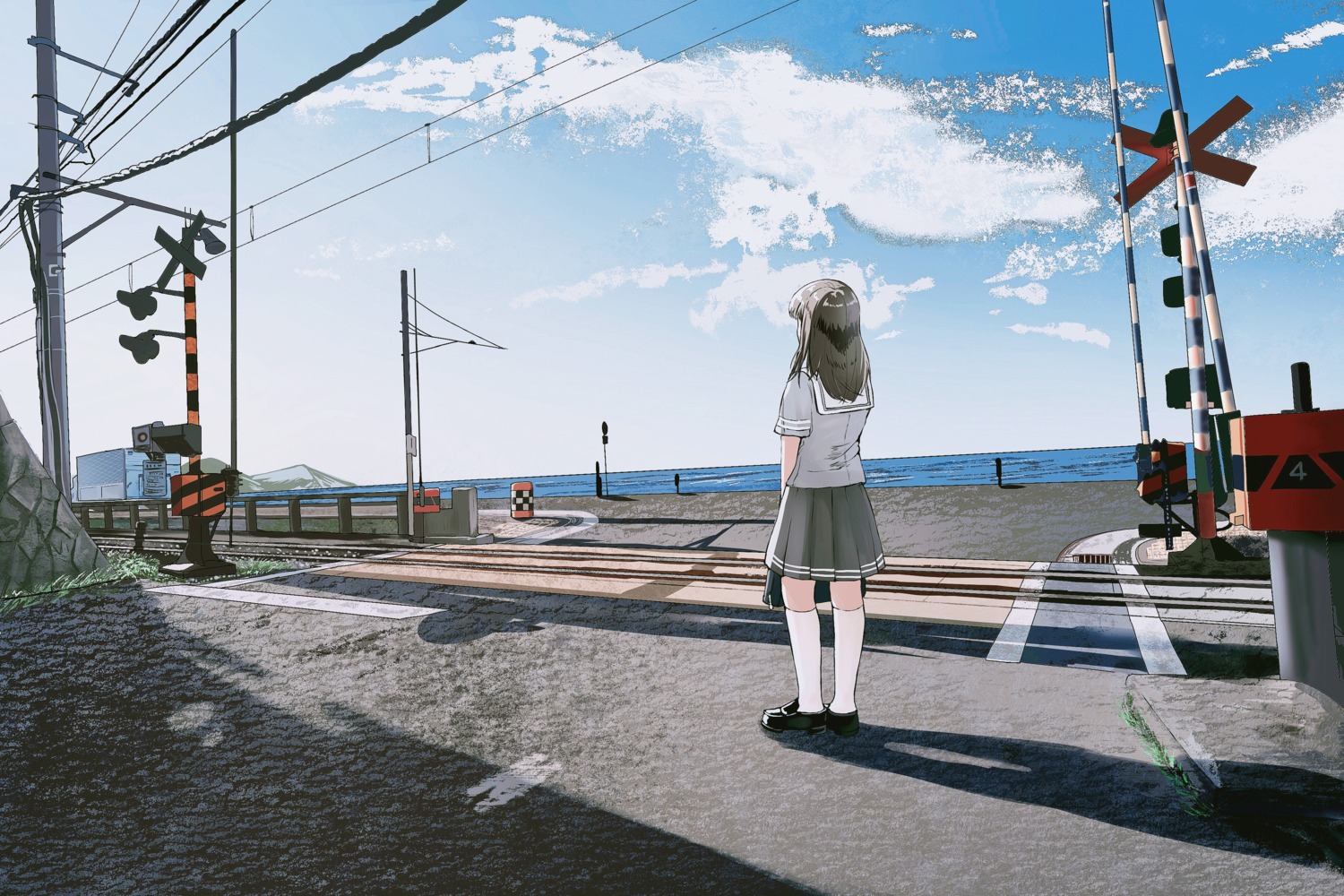 landscape, seifuku, two-tone