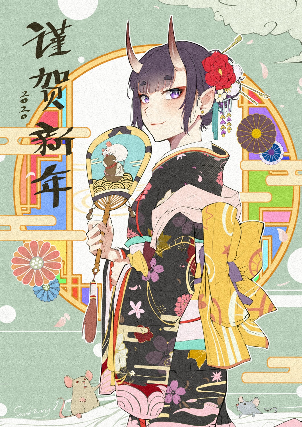 fate/grand_order, horns, kaer_sasi_dianxia, kimono, pointy_ears, shuten_douji_(fate)