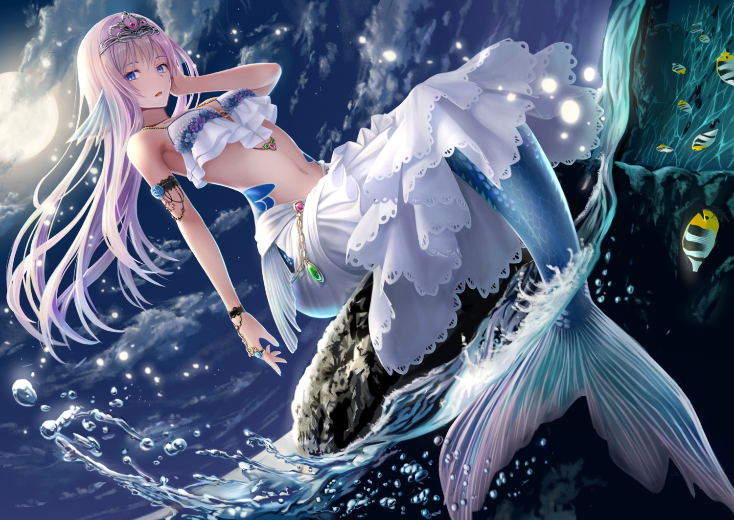 bikini_top, cleavage, macha0331, mermaid, monster_girl, swimsuits, tail, wet