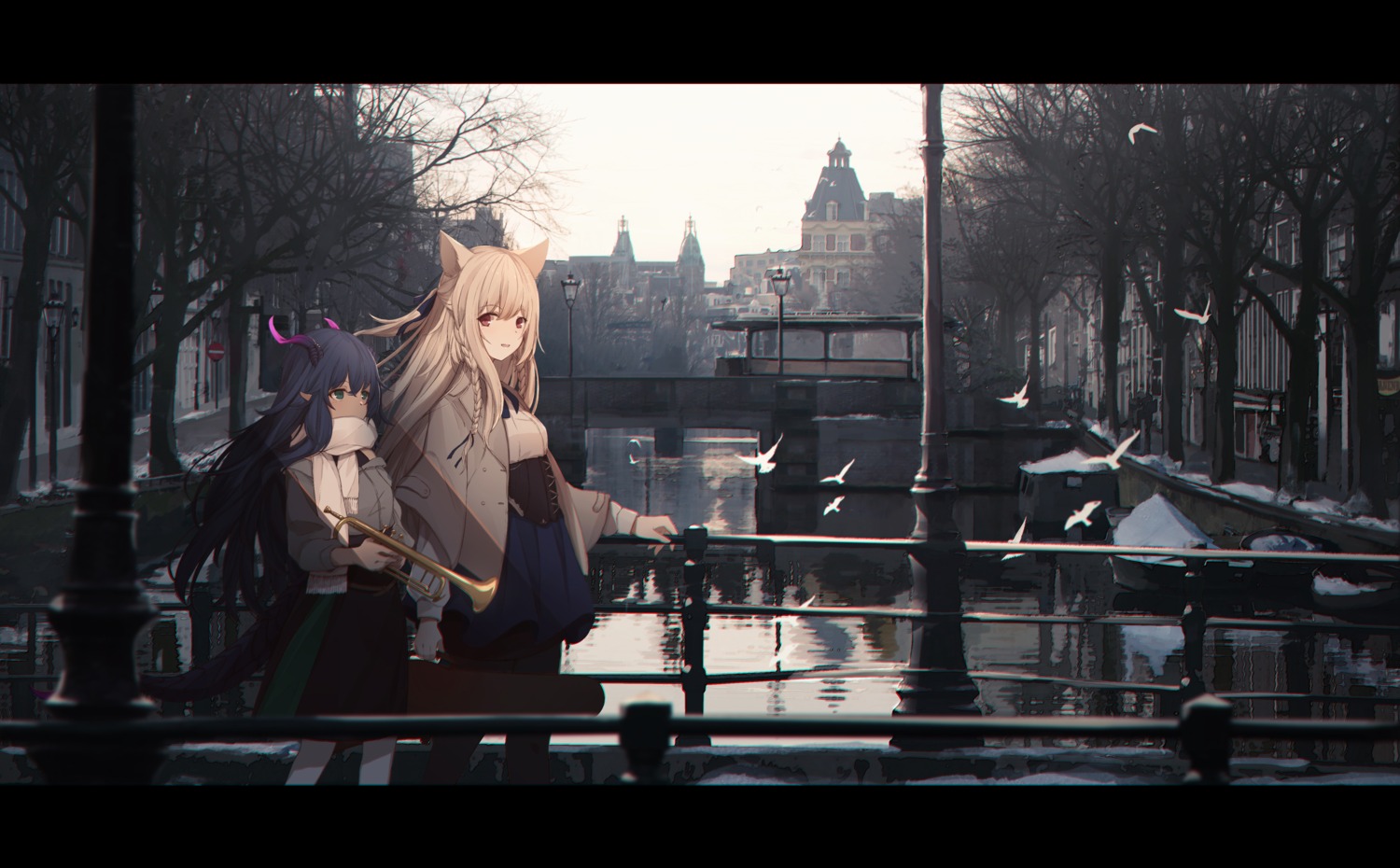 animal_ears, horns, pointy_ears, sagiri_(ulpha220), yuri