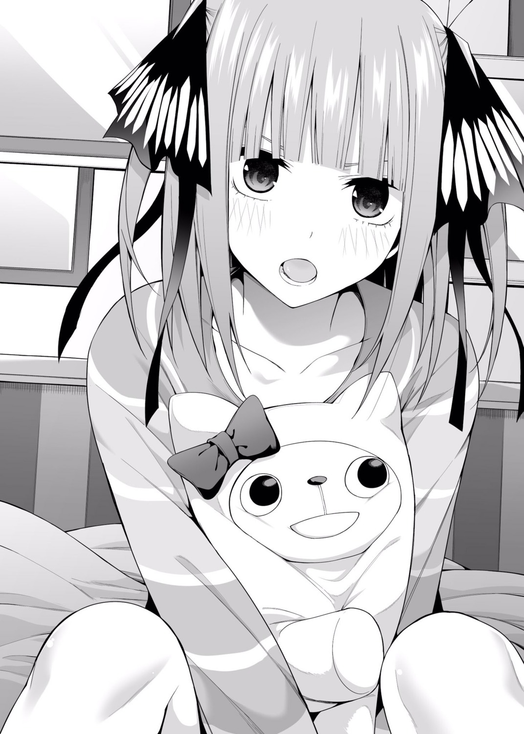 5-toubun_no_hanayome, chicke_iii, monochrome, nakano_nino, pajama