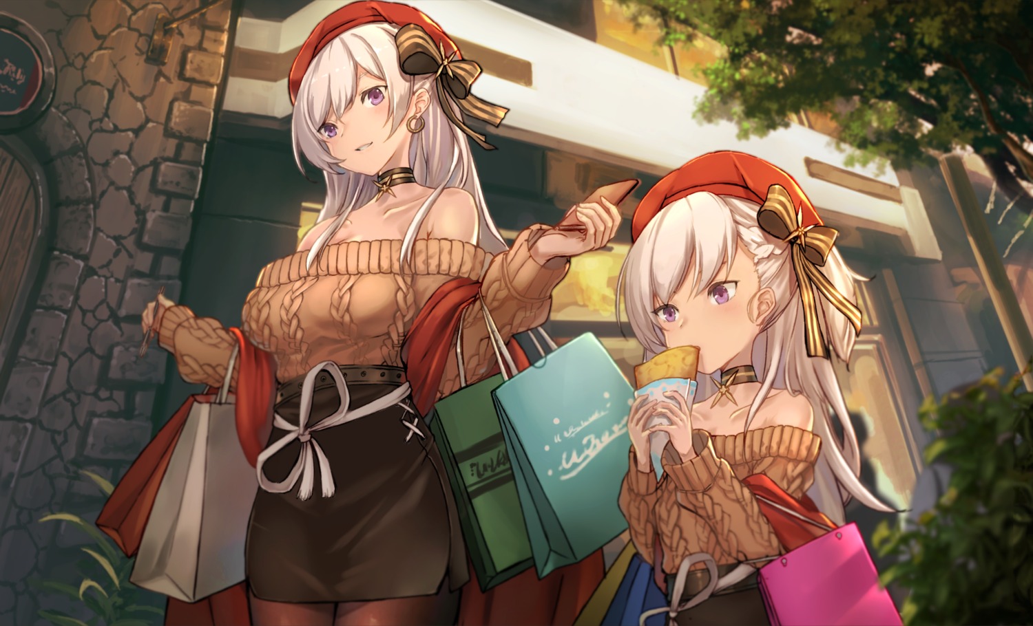 azur_lane, bel-chan_(azur_lane), belfast_(azur_lane), cleavage, pantyhose, sweater, yu_ni_t