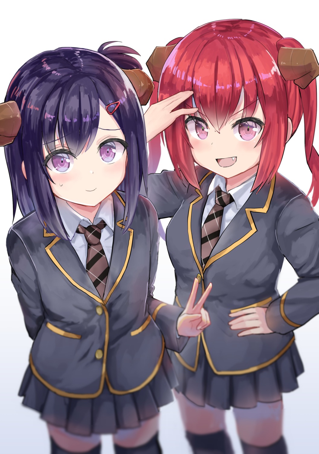 gabriel_dropout, horns, kurumizawa_satanichia_mcdowell, seifuku, tenma-gav, thighhighs, tsukinose_vignette_april