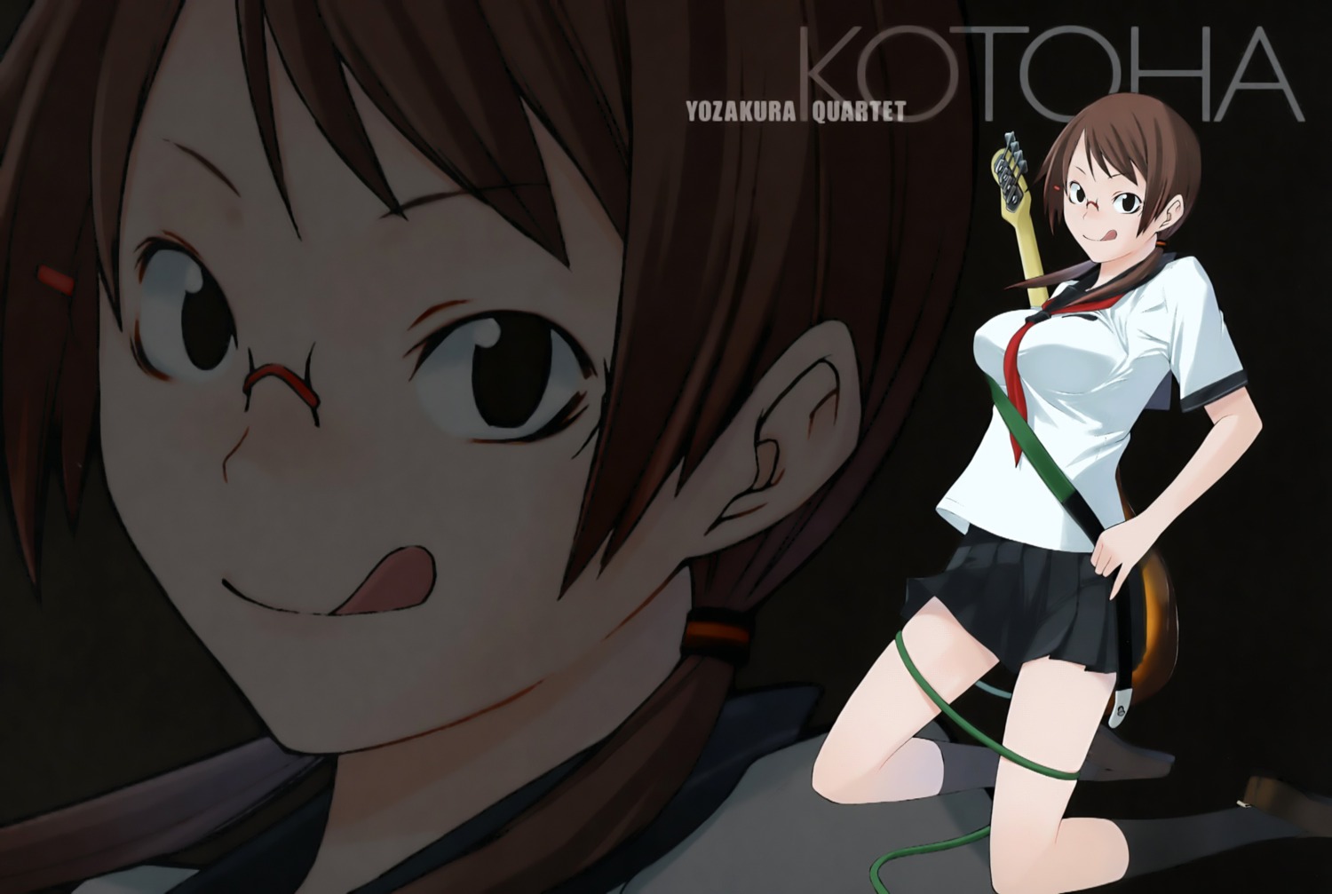 guitar, isone_kotoha, megane, seifuku, yasuda_suzuhito, yozakura_quartet