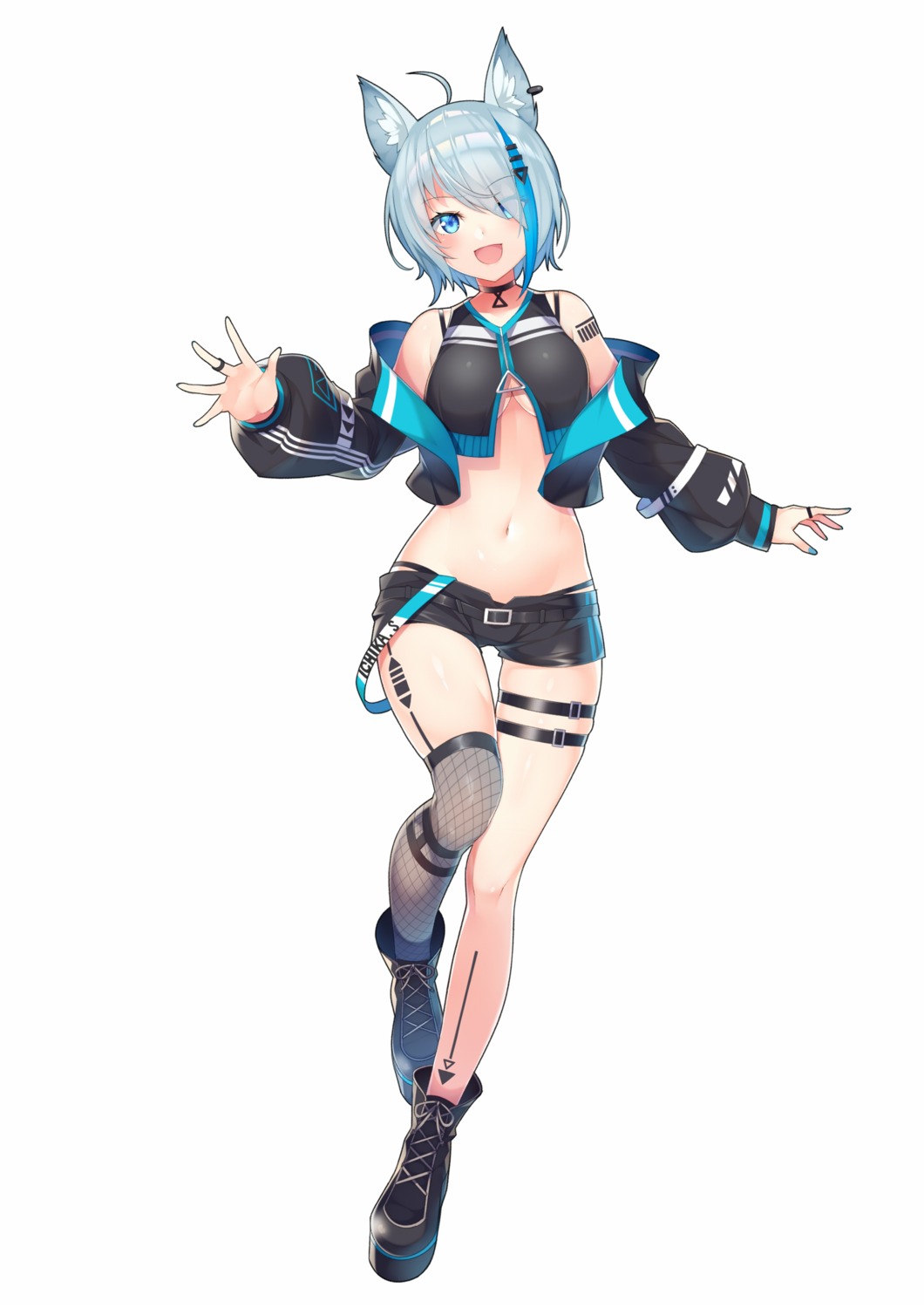 animal_ears, animare, cleavage, fishnets, garter, kokka_han, nanashi_inc., no_bra