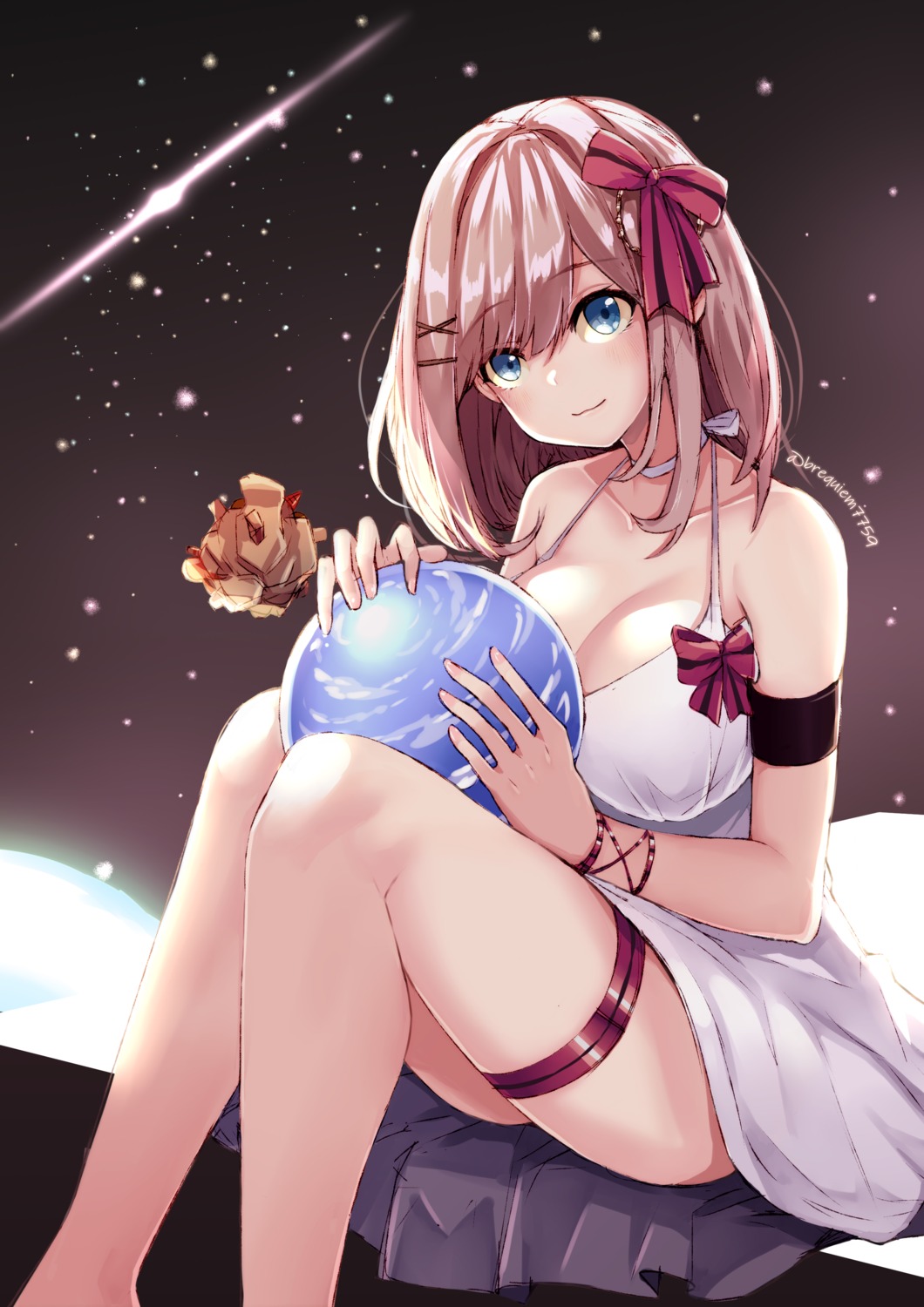 cleavage, dress, garter, khibiki_(brequiem), nijisanji, skirt_lift, suzuhara_ruru
