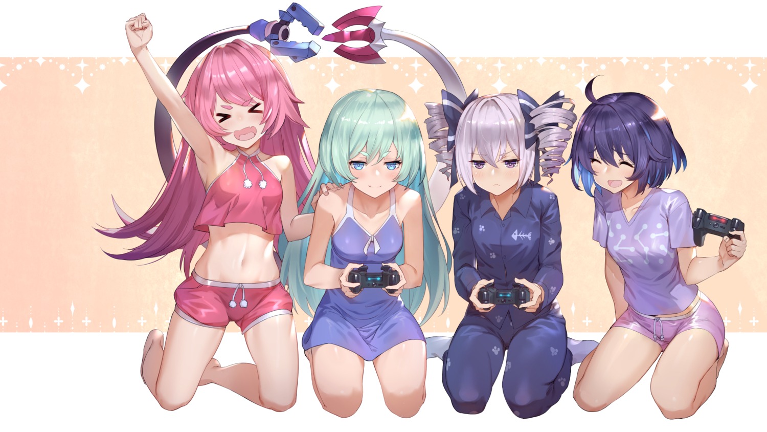 benghuai_xueyuan, bronya_zaychik, dress, honkai_impact, liliya_olenyeva, pajama, raijuu_(bakanara), rozaliya_olenyeva