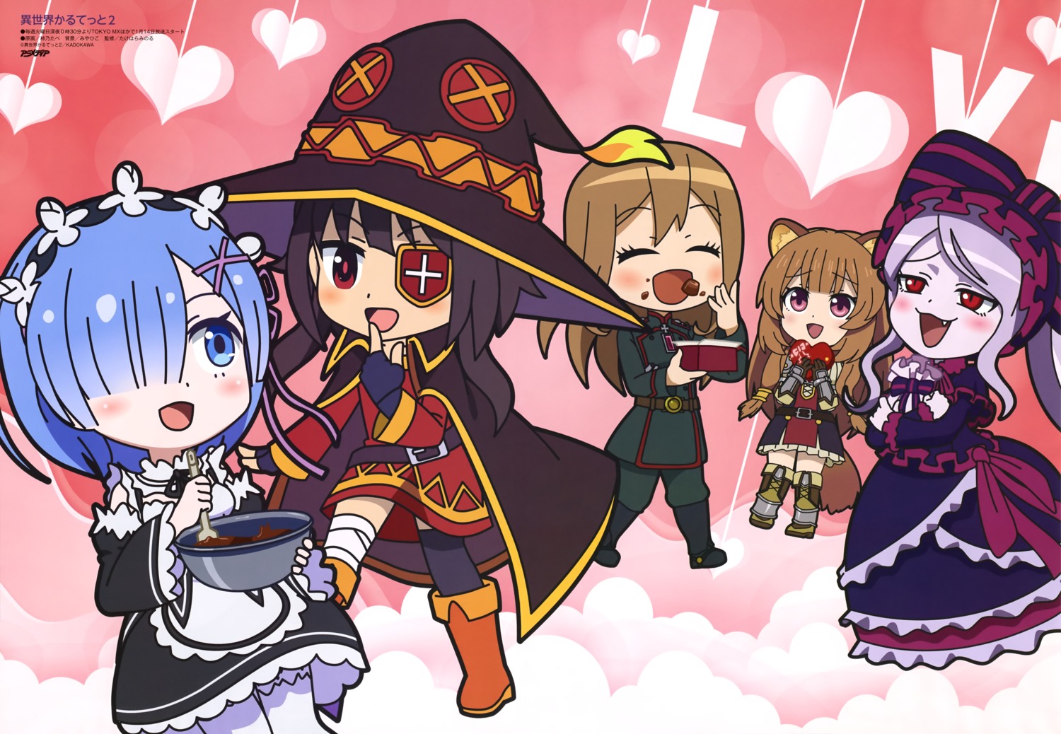 animal_ears, armor, bandages, crossover, dress, eyepatch, gothic_lolita, isekai_quartet