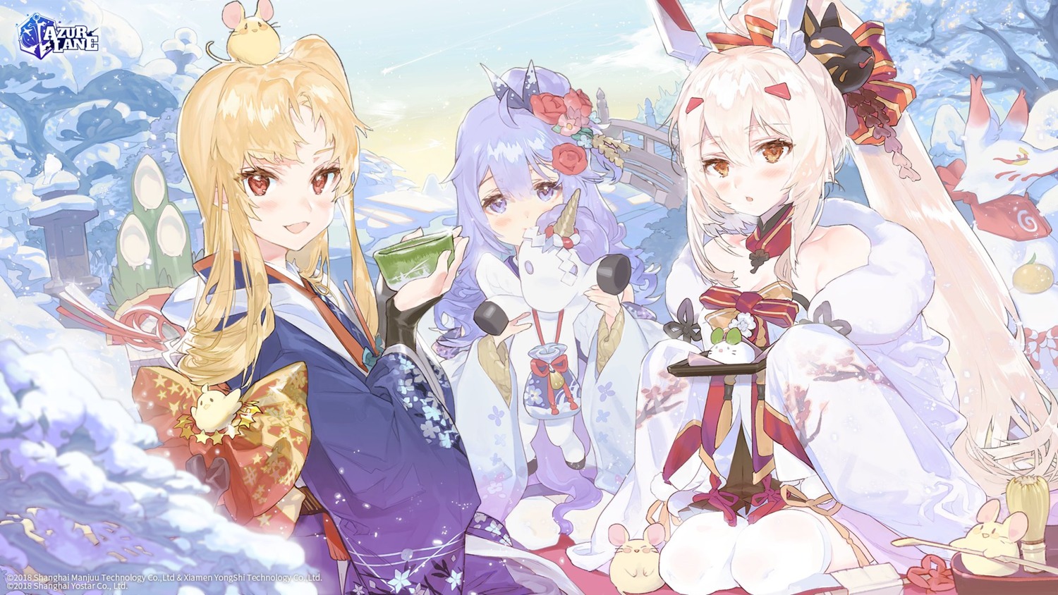 ayanami_(azur_lane), azur_lane, cleveland_(azur_lane), japanese_clothes, kissai, thighhighs, unicorn_(azur_lane), wallpaper