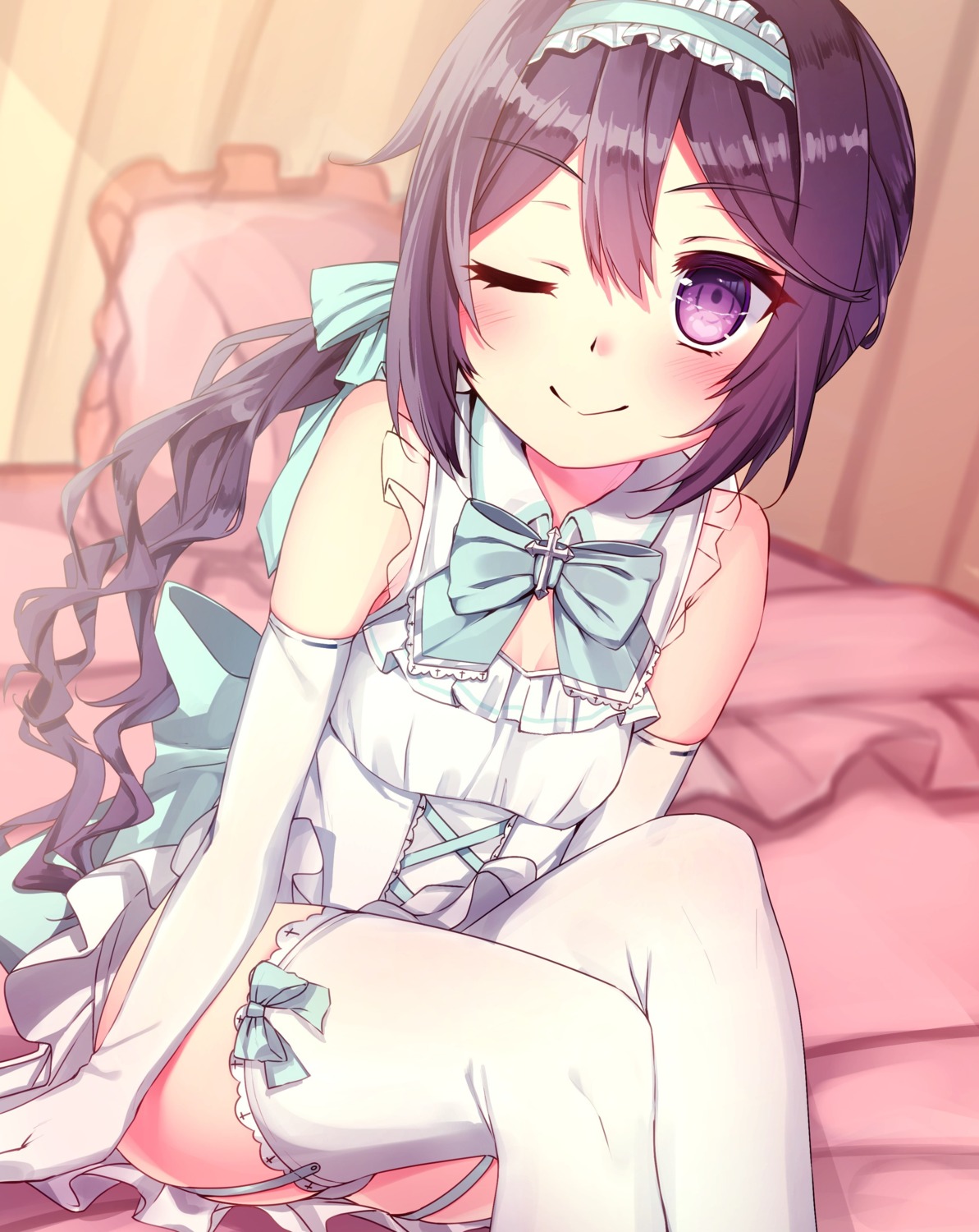 akebono_(kancolle), cleavage, dress, kantai_collection, lolita_fashion, pantsu, skirt_lift, stockings, thighhighs, yuu_zaki