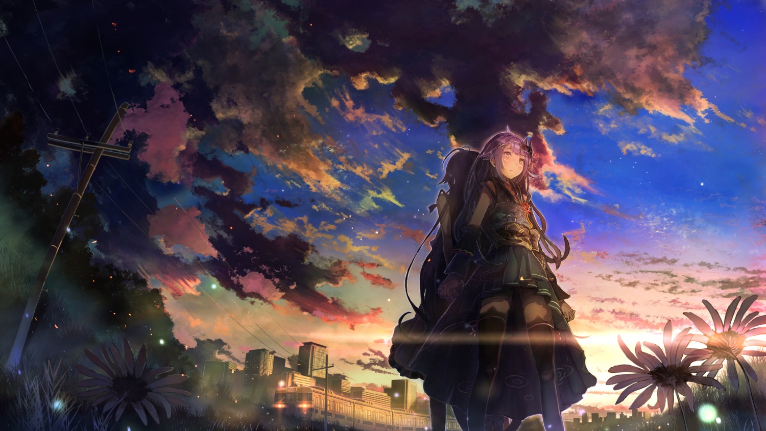 landscape, sakura_inu_(itoyatomo), thighhighs, vocaloid, wallpaper