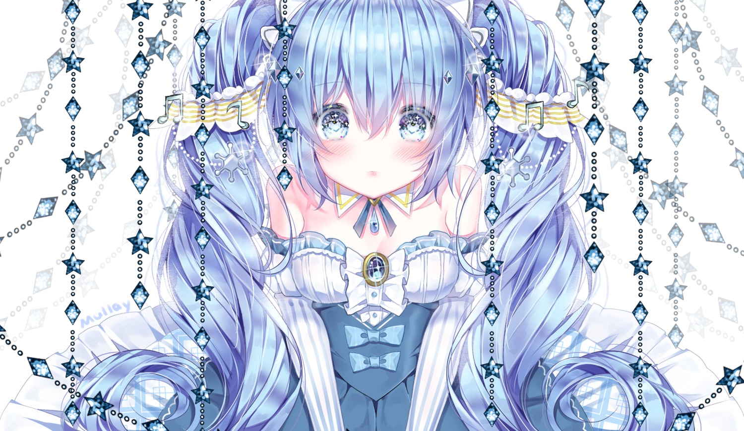cleavage, dress, hatsune_miku, mullay, vocaloid, yuki_miku