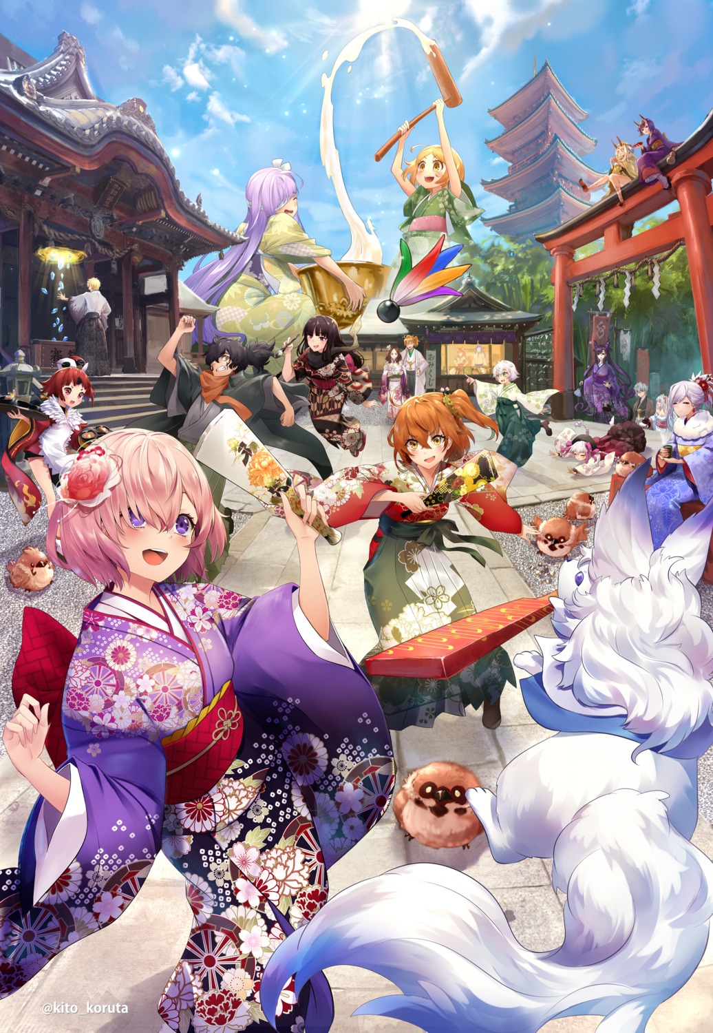 anastasia_romanov, benienma_(fate/grand_order), cath_palug_(fate), fate/grand_order, fujimaru_ritsuka_(female), gilgamesh_(fate), heels, horns, ibaraki_douji_(fate), jack_the_ripper, japanese_clothes, kadoc_zemlupus, kimono, kingprotea, koruta_(nekoimo), leonardo_da_vinci_(fate), mash_kyrielight, miyamoto_musashi_(fate), murasaki_shikibu_(fate), nursery_rhyme_(fate/extra), paul_bunyan_(fate), romani_archaman, shuten_douji_(fate), tattoo