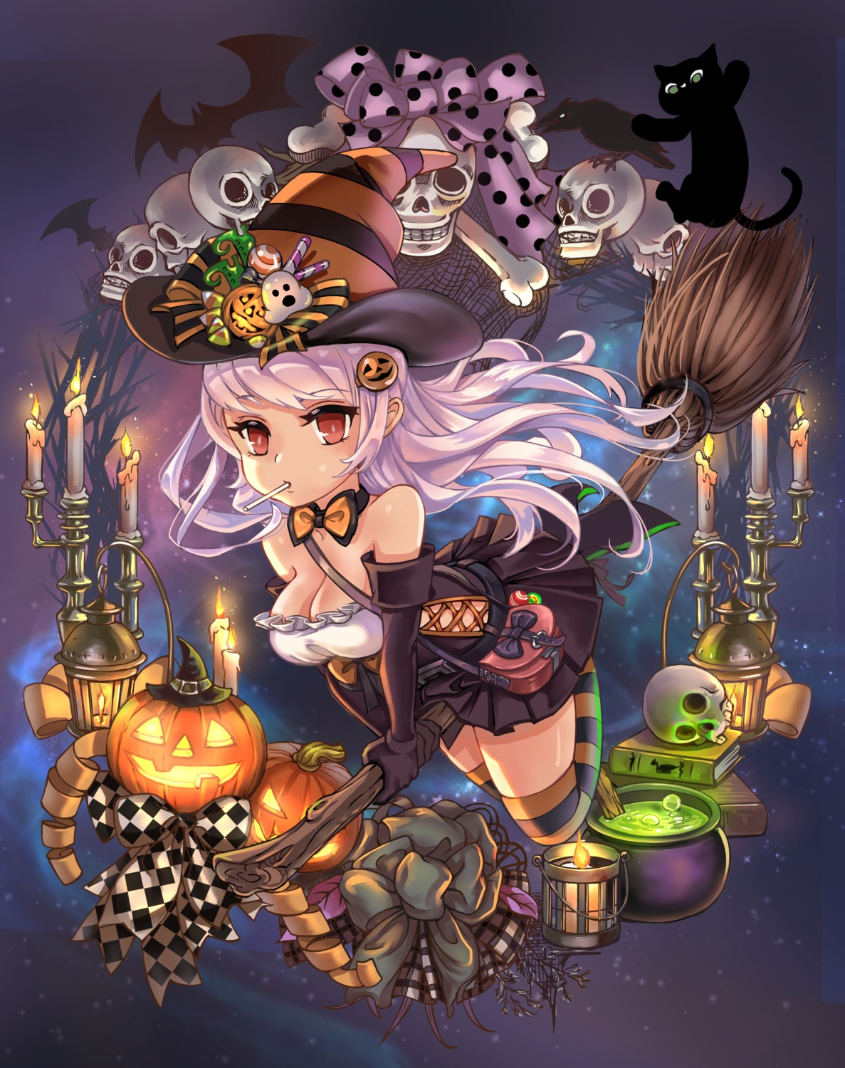 bonury, cleavage, halloween, thighhighs, witch