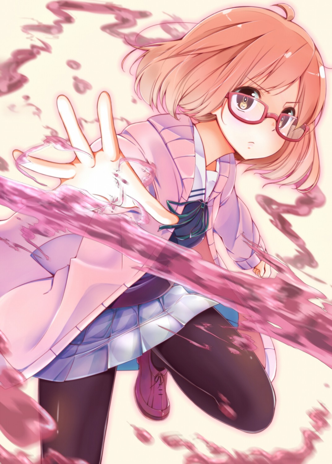 blood, kuriyama_mirai, kyoukai_no_kanata, megane, pantyhose, seifuku, sekiyu., sweater
