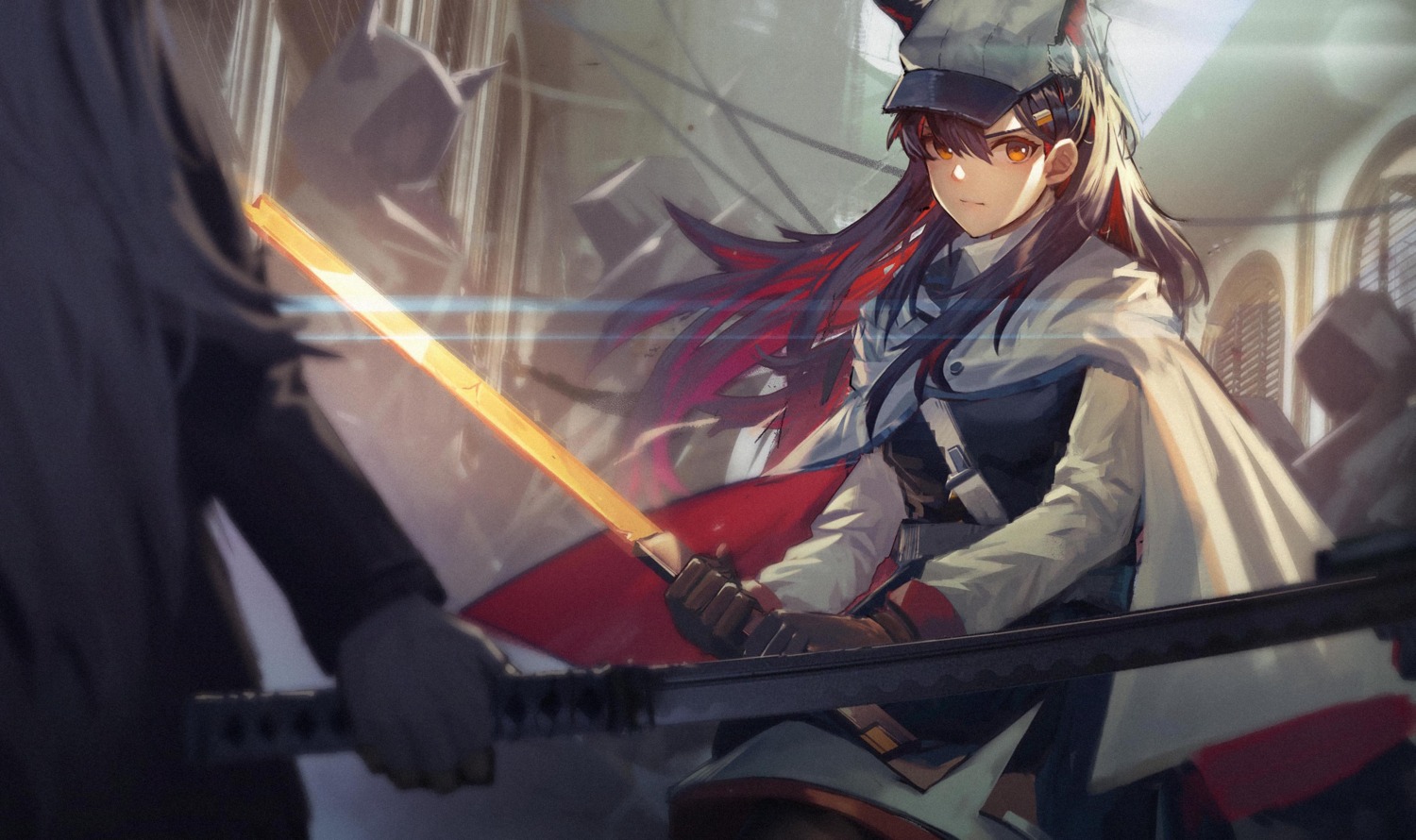 animal_ears, arknights, doren, sword, texas_(arknights)