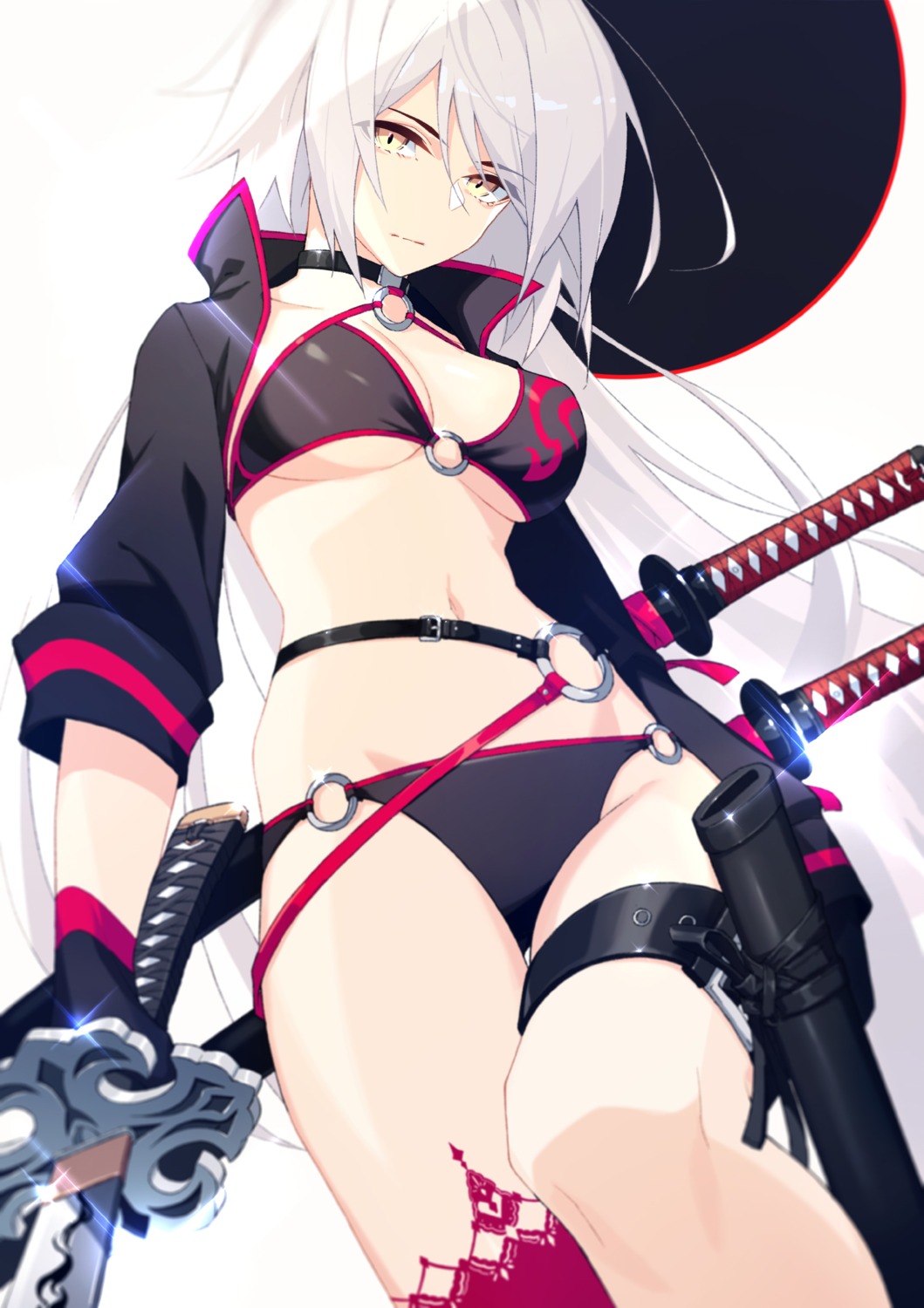 bikini, fate/grand_order, garter, jeanne_d'arc, jeanne_d'arc_alter_(fate), sho_(gohan), swimsuits, sword, thighhighs, underboob