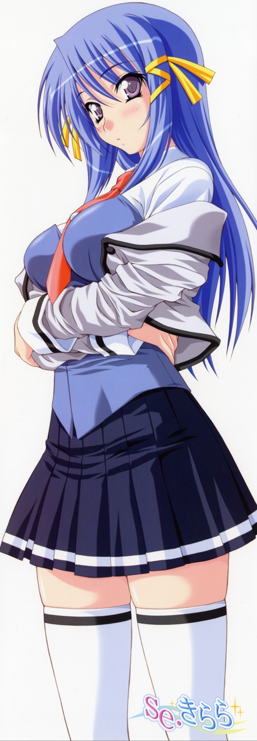 hirayama_madoka, native, se.kirara, seifuku, shizuno_izumi, stick_poster, thighhighs, undressing