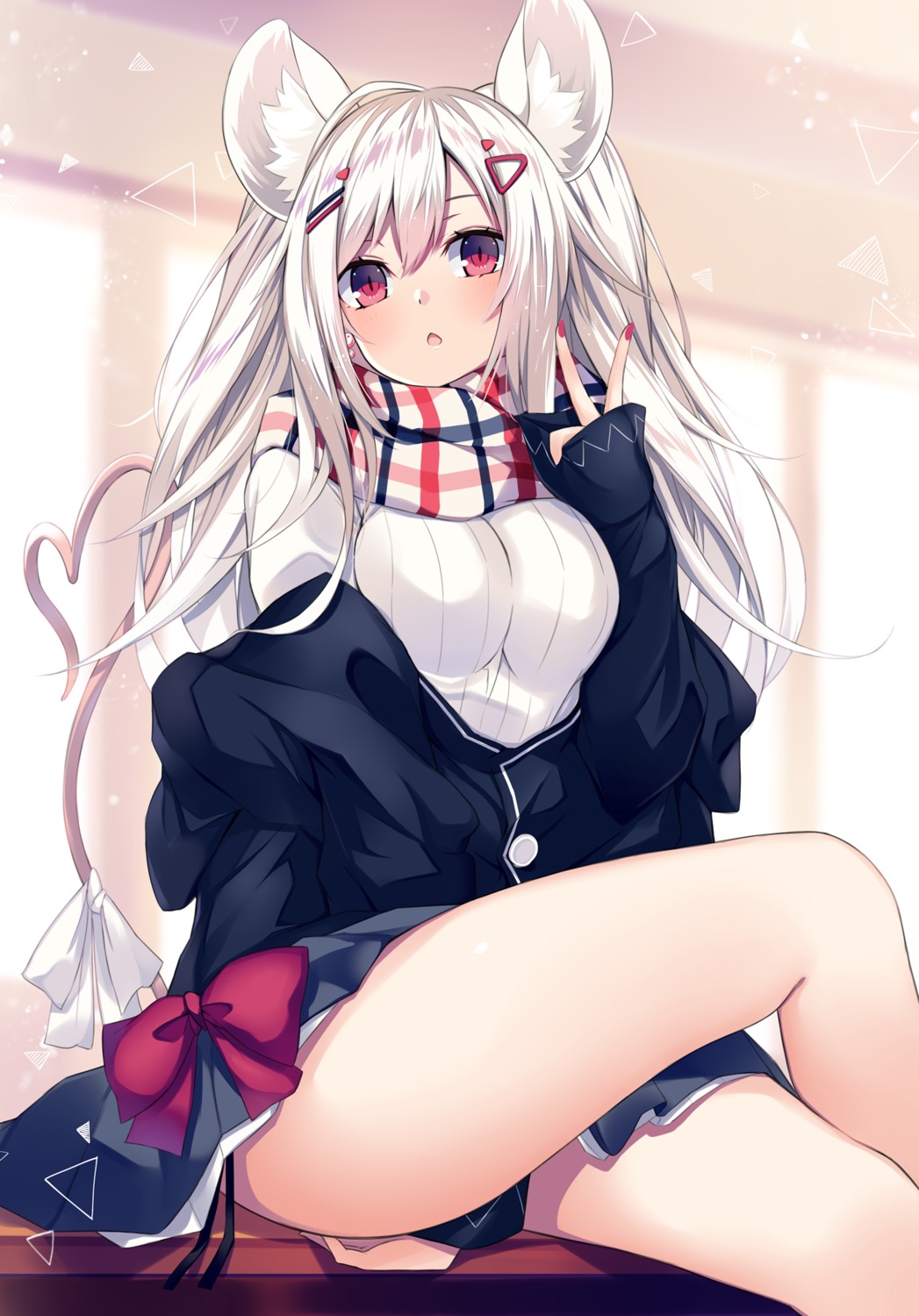 animal_ears, kurebayashi_noe, seifuku, skirt_lift, sweater, tail