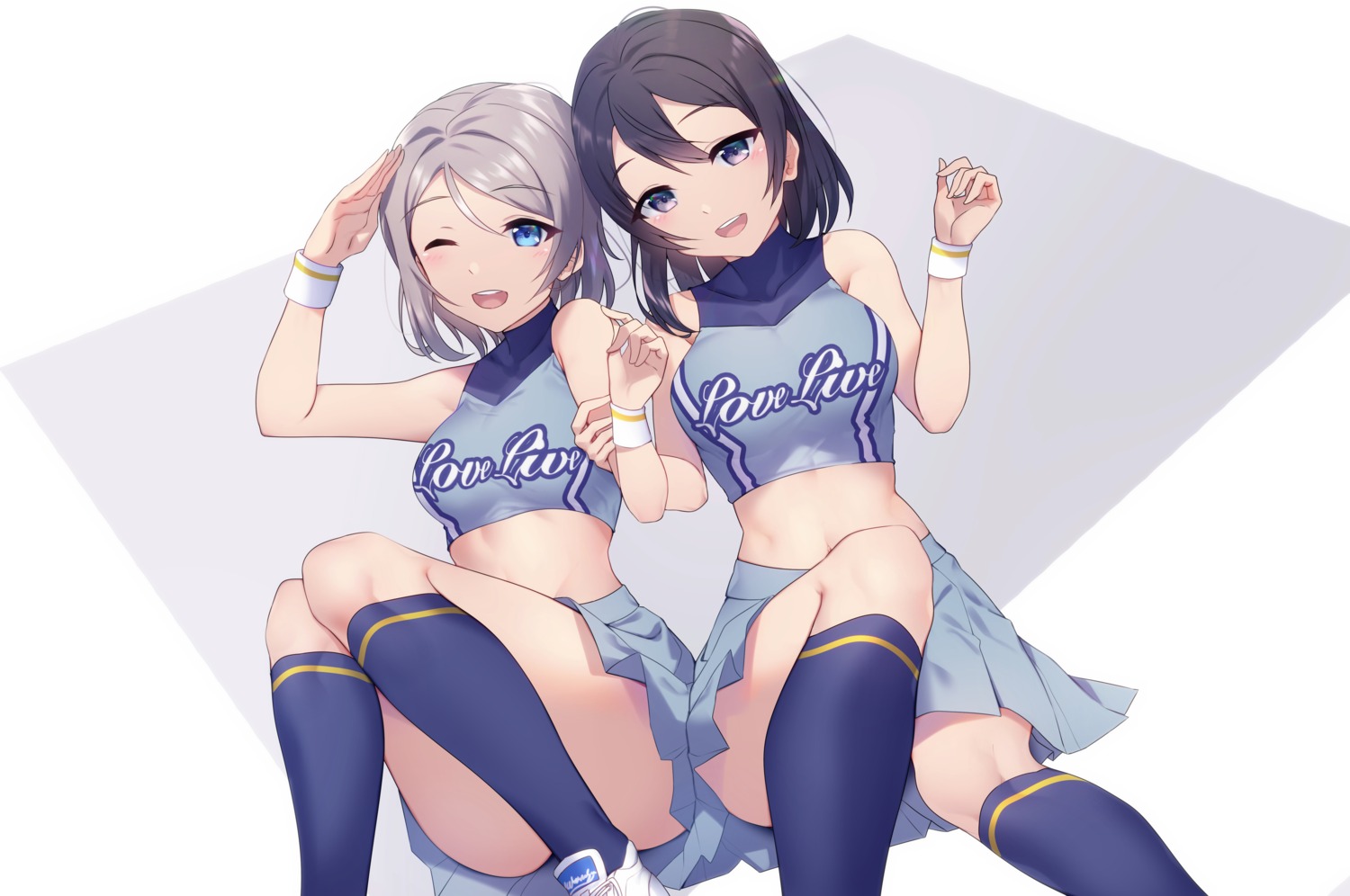 cheerleader, love_live!_(series), love_live!_sunshine!!, skirt_lift, watanabe_tsuki, watanabe_you, yamaori_(yamaorimon)