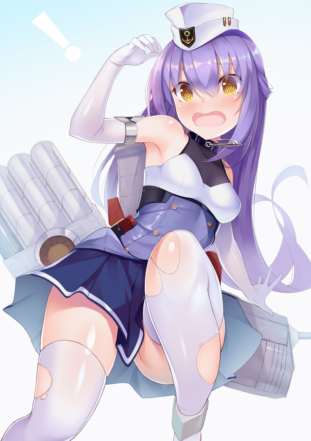 azur_lane, dewey_(azur_lane), koikeya, skirt_lift, thighhighs, torn_clothes, uniform
