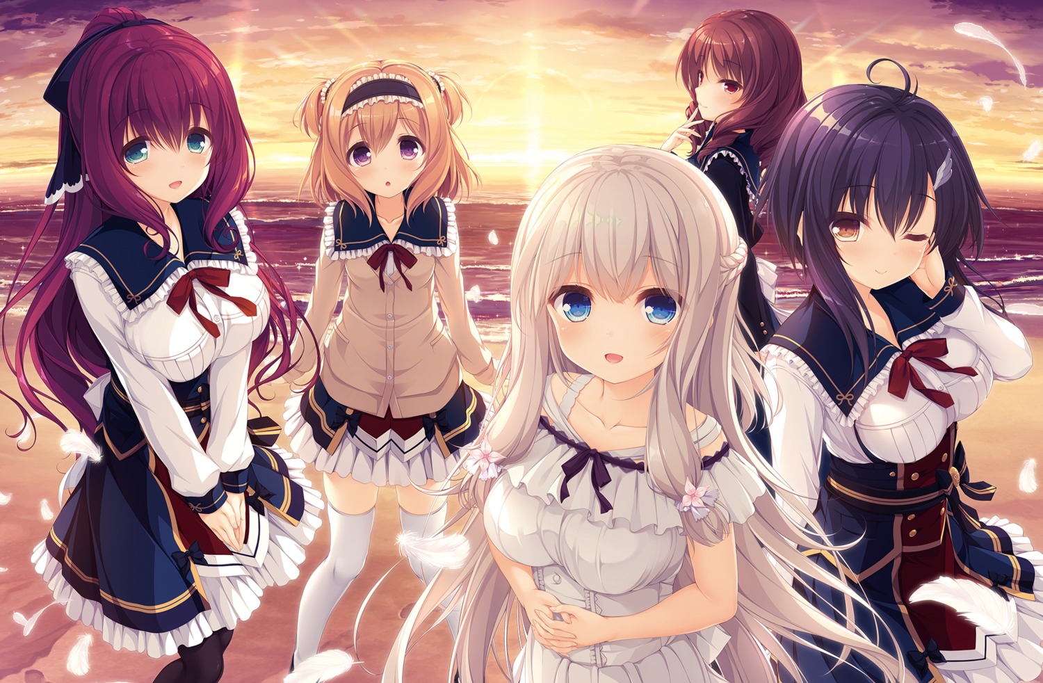 aino_miori, breast_hold, dress, ijuuin_kimika, kimihara_yua, mikagami_mamizu, mishiro_alice, pieces/wataridori_no_somnium