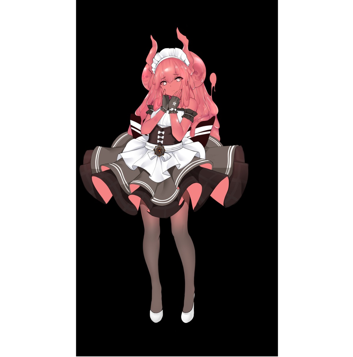 breast_hold, horns, maid, monster_girl, pantyhose, slm