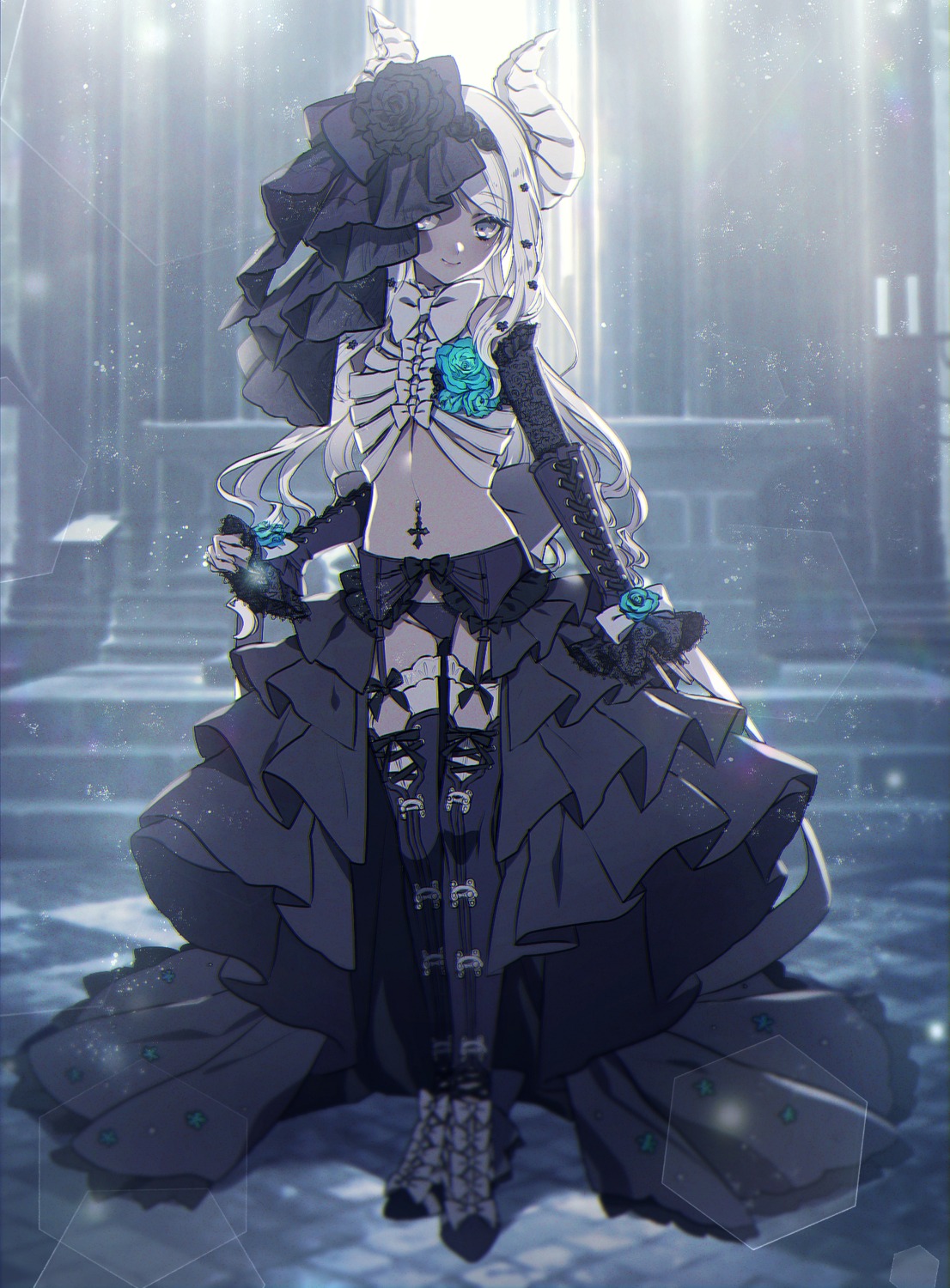 garter_belt, gothic_lolita, horns, lolita_fashion, moe_(hamhamham), pantsu, pokemon, stockings, thighhighs