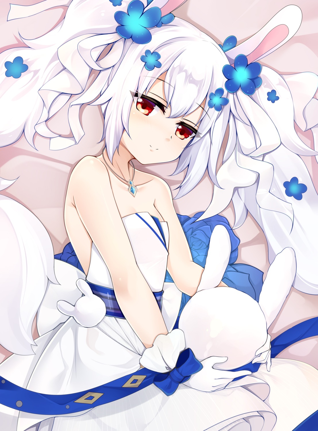 animal_ears, azur_lane, bunny_ears, cleavage, dress, laffey_(azur_lane), no_bra, qingye_ling