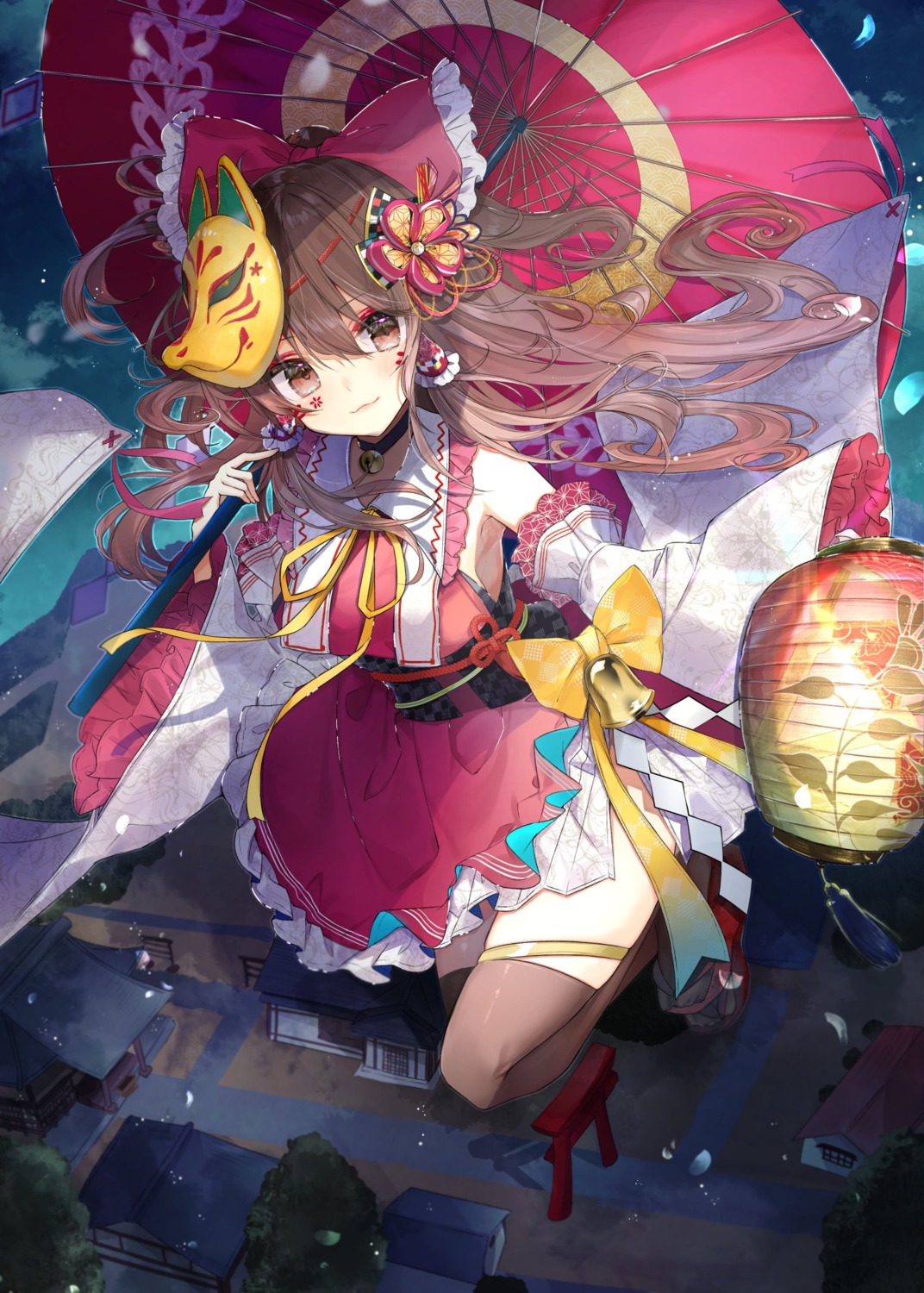 garter, hakurei_reimu, japanese_clothes, natsuki_(ukiwakudasai), thighhighs, touhou, umbrella