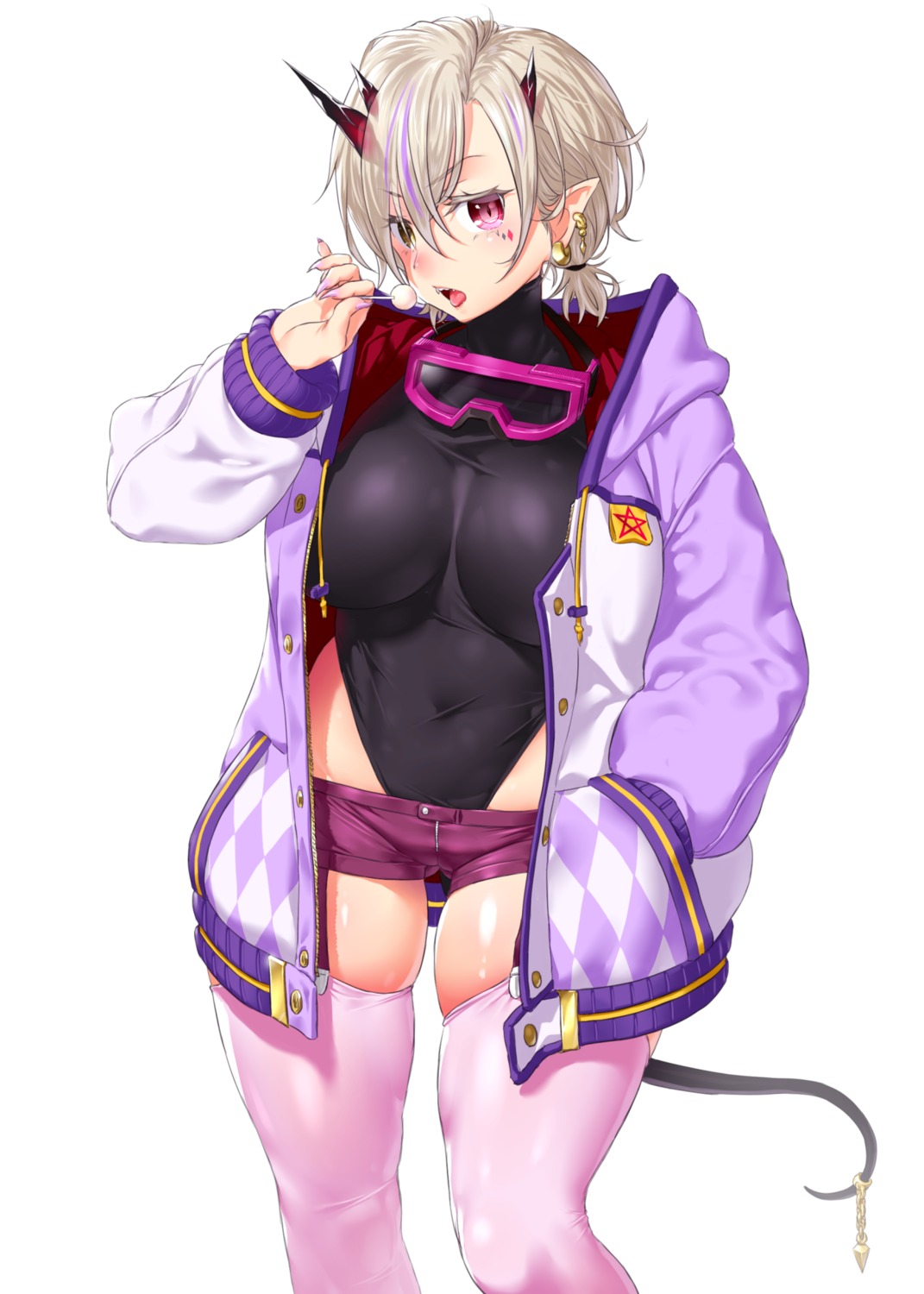 horns, leotard, onsoku_inu, pointy_ears, tail, thighhighs