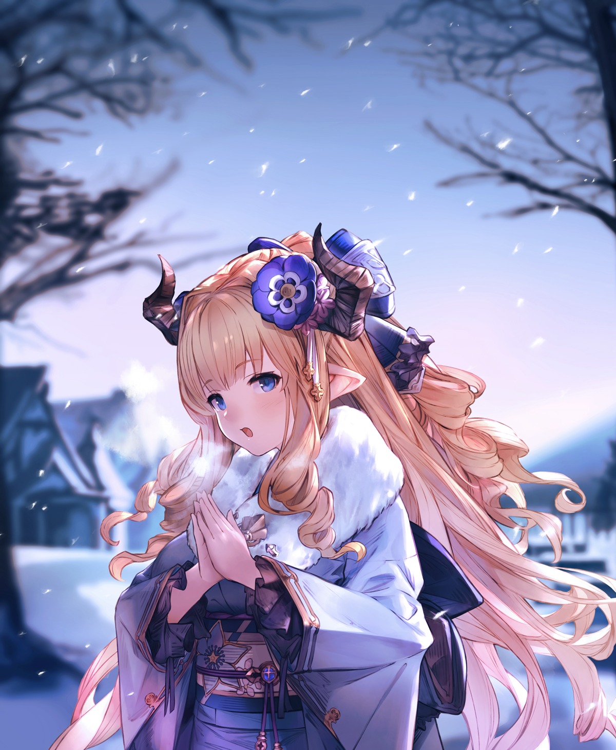 granblue_fantasy, horns, kimono, pointy_ears, rastina, u_suke