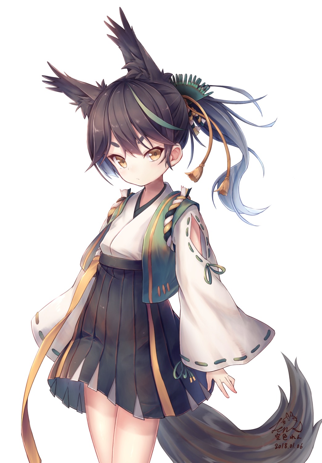 animal_ears, azur_lane, japanese_clothes, matsukaze_(azur_lane), sorairo_len, tail