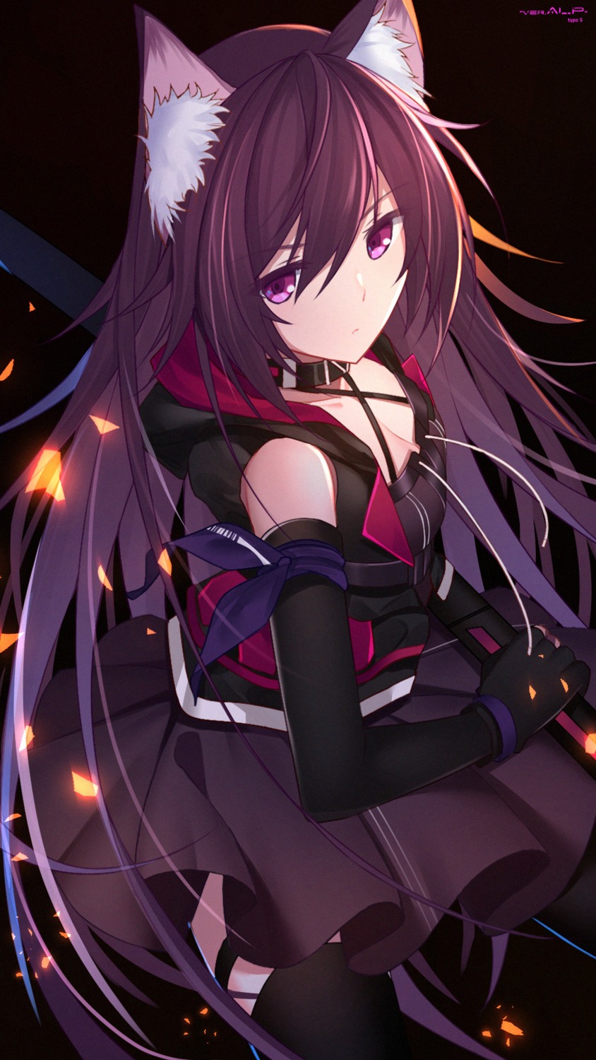aluppia, animal_ears, arknights, garter, melantha_(arknights), sword, thighhighs