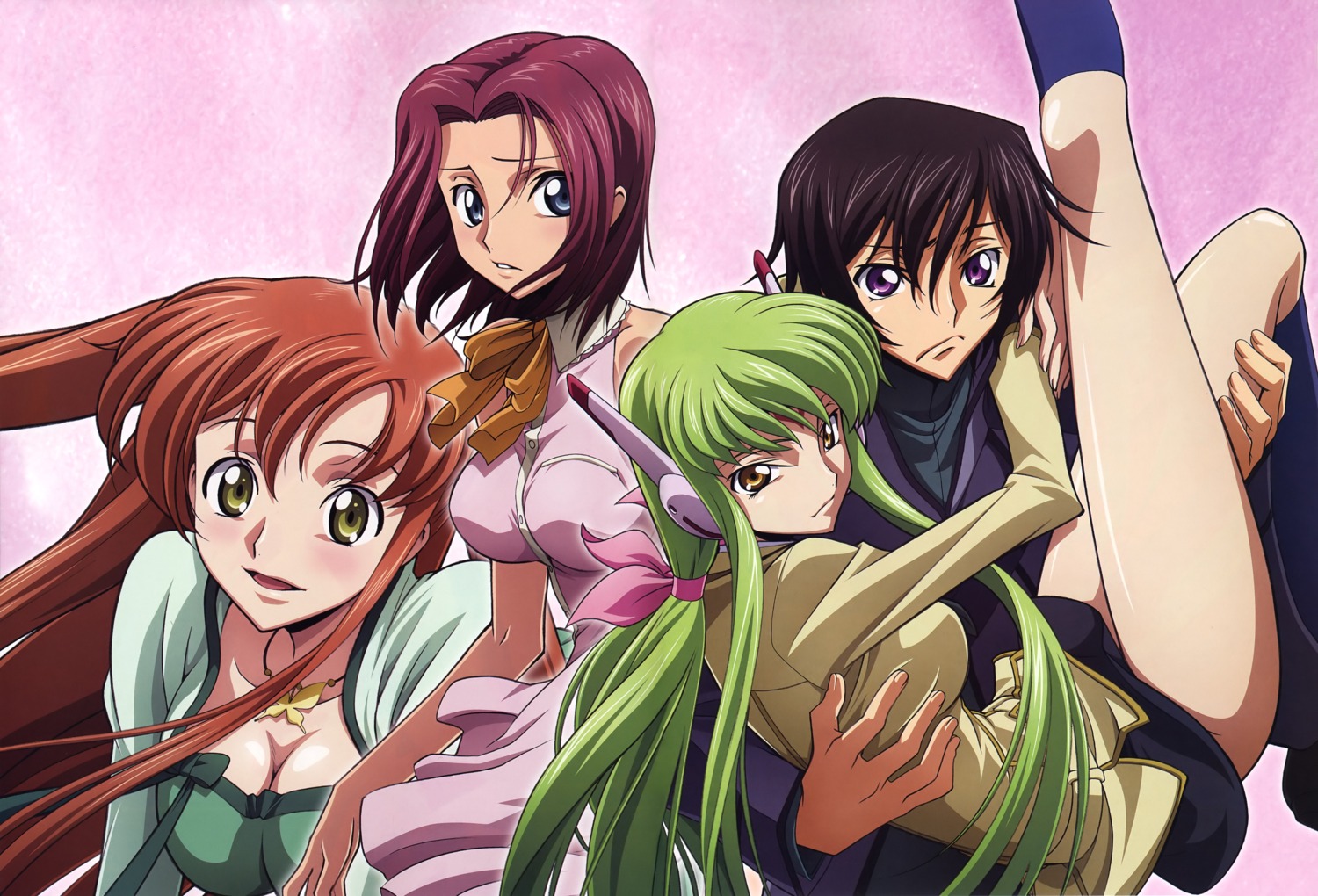 c.c., cleavage, code_geass, dress, kallen_stadtfeld, lelouch_lamperouge, sakamoto_shuuji, seifuku