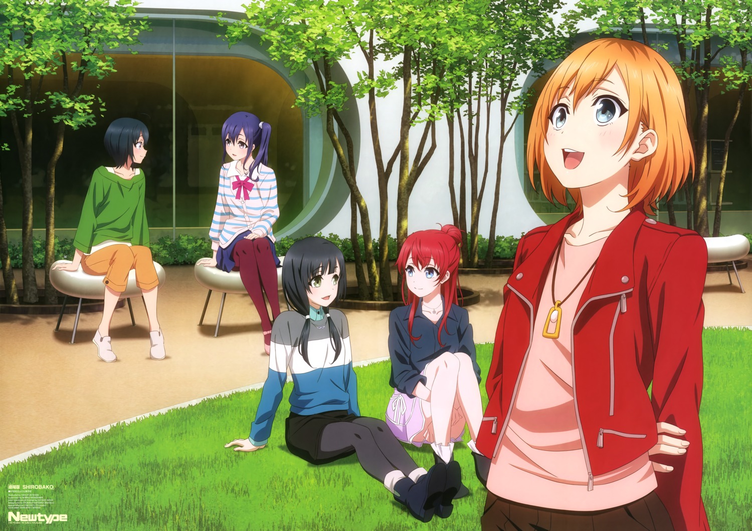 imai_midori, miyamori_aoi, noda_yasuyuki, pantyhose, sakaki_shizuka, shirobako, skirt_lift, toudou_misa