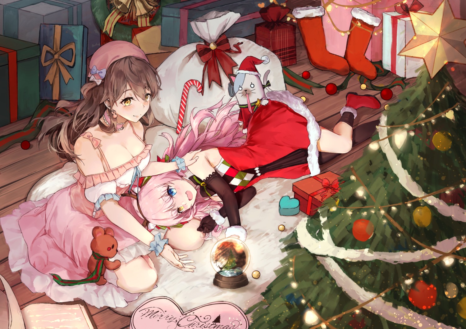 animal_ears, bk201, christmas, cleavage, dress, eksistere_kyrenia, girl_cafe_gun, girl_cafe_gun_ii