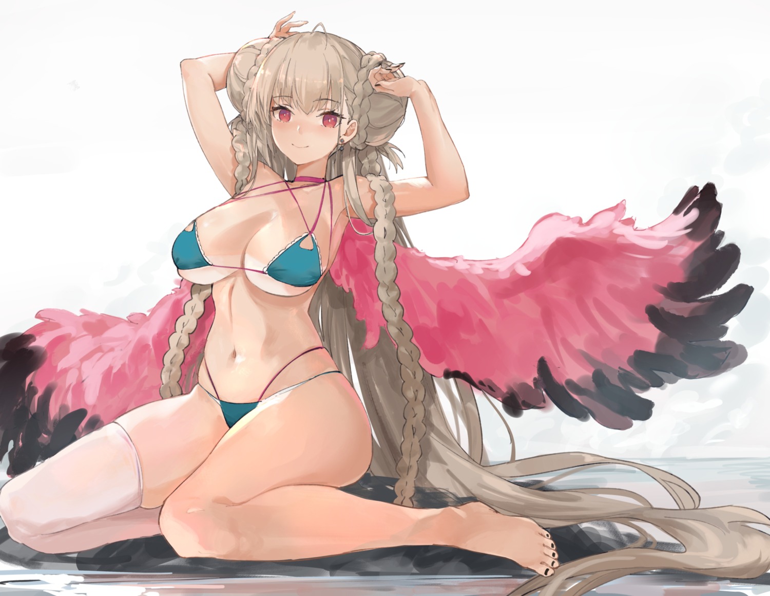 azur_lane, bikini, bk201, feet, formidable_(azur_lane), swimsuits, tan_lines, thighhighs, wings