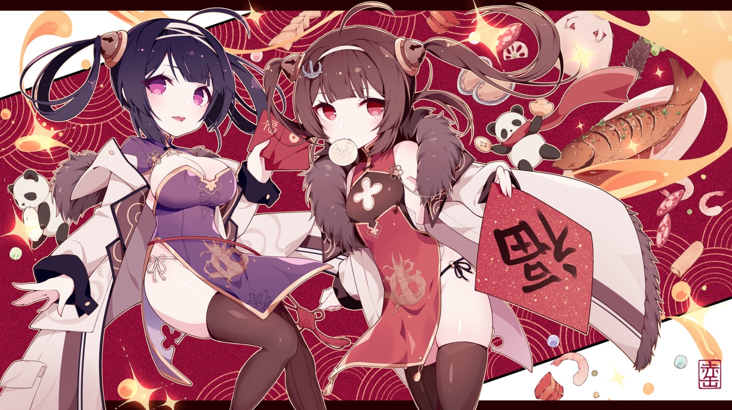 azur_lane, chinadress, fukurou_(hvgd5584), ning_hai_(azur_lane), no_bra, pantsu, ping_hai_(azur_lane), string_panties