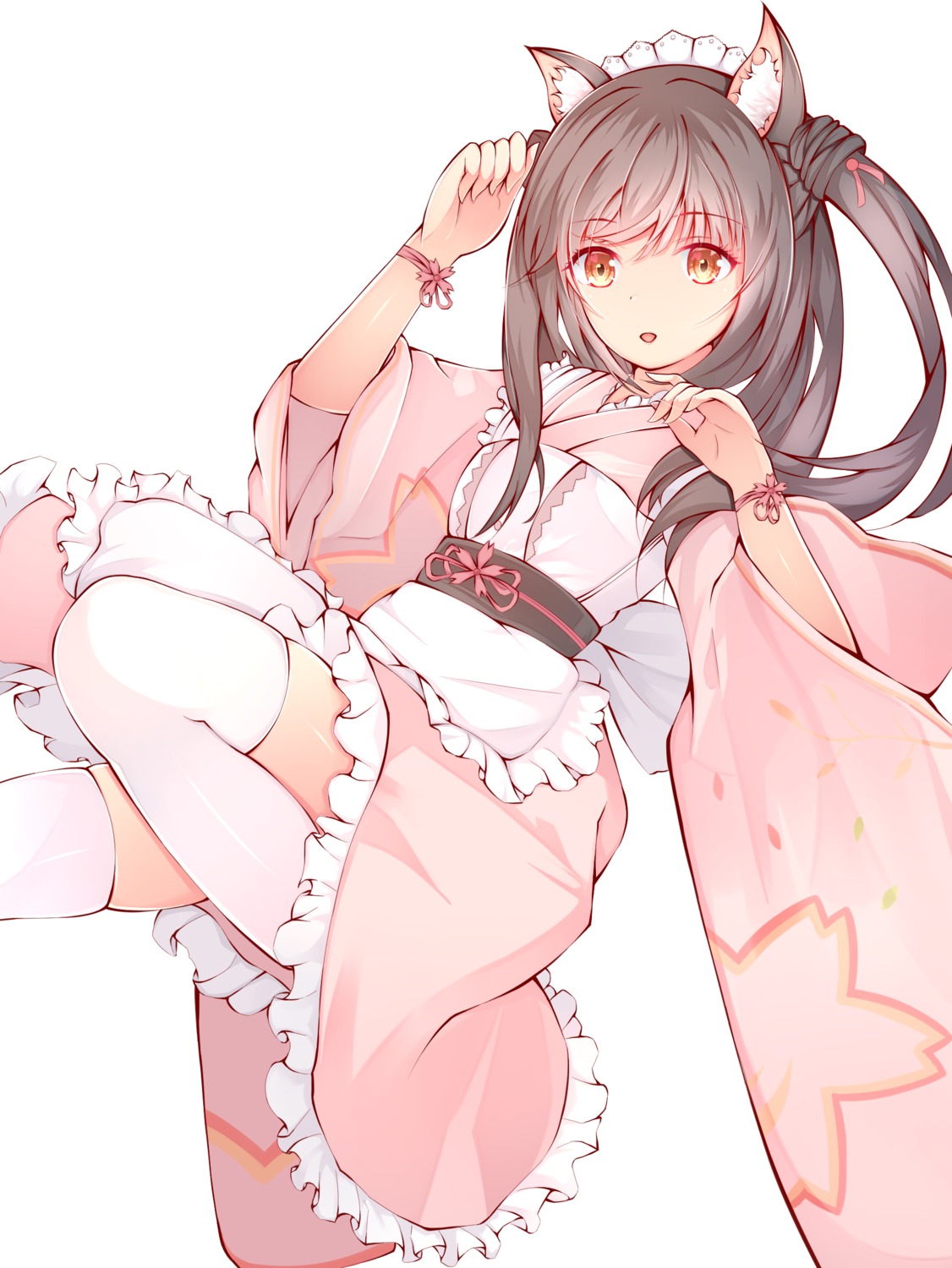 animal_ears, azur_lane, maid, skirt_lift, thighhighs, wa_maid, yuugure_(azur_lane), zuu_(qq770463651)