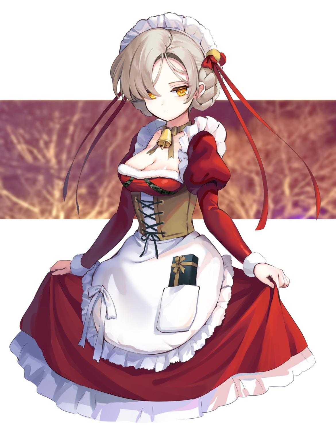 azur_lane, christmas, cleavage, kiyosato0928, maid, sheffield_(azur_lane), skirt_lift